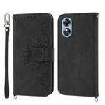 For OPPO Reno8 T 4G Global Skin-feel Flowers Embossed Wallet Leather Phone Case(Black)
