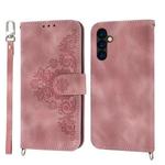 For Samsung Galaxy A24 4G Global Skin-feel Flowers Embossed Wallet Leather Phone Case(Pink)