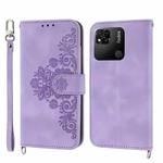 For Xiaomi Redmi 12C/11A Skin-feel Flowers Embossed Wallet Leather Phone Case(Purple)