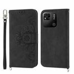 For Xiaomi Redmi 12C/11A Skin-feel Flowers Embossed Wallet Leather Phone Case(Black)