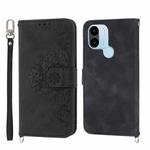 For Xiaomi Redmi A1+ 4G/Poco C50 4G Skin-feel Flowers Embossed Wallet Leather Phone Case(Black)