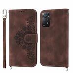 For Xiaomi Redmi K60/K60 Pro Skin-feel Flowers Embossed Wallet Leather Phone Case(Brown)