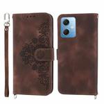 For Xiaomi Redmi Note 12 4G Global Skin-feel Flowers Embossed Wallet Leather Phone Case(Brown)