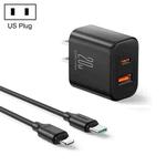 J0YROOM TCF05 20W USB+USB-C/Type-C Dual Interface Fast Charger Set, Specification:US Plug(Black)