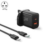 J0YROOM TCF05 20W USB+USB-C/Type-C Dual Interface Fast Charger Set, Specification:UK Plug(Black)