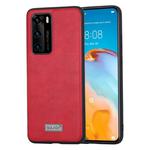 For Huawei P40 SULADA Shockproof TPU + Handmade Leather Protective Case(Red)