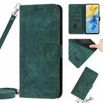 For Infinix Hot 20i Skin Feel Stripe Pattern Leather Phone Case with Lanyard(Green)