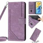 For Infinix Zero 20 Skin Feel Stripe Pattern Leather Phone Case with Lanyard(Purple)