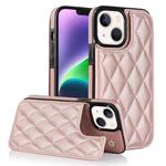 For iPhone 14 Double Buckle Rhombic PU Leather Phone Case(Rose Gold)