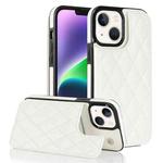 For iPhone 14 Plus Double Buckle Rhombic PU Leather Phone Case(White)