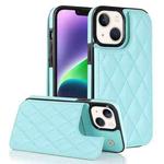 For iPhone 14 Plus Double Buckle Rhombic PU Leather Phone Case(Blue)