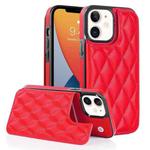 For iPhone 12 Double Buckle Rhombic PU Leather Phone Case(Red)