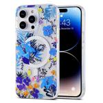 For iPhone 14 Transparent Double Sided Magsafe Phone Case(Blue Flower)