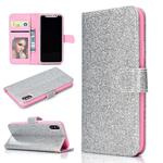 Fro iPhone X Glitter Powder Horizontal Flip Leather Case with Card Slots & Holder & Photo Frame & Wallet(Silver)