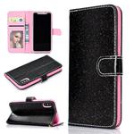 Fro iPhone X Glitter Powder Horizontal Flip Leather Case with Card Slots & Holder & Photo Frame & Wallet(Black)