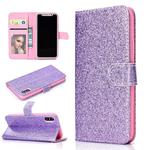 Fro iPhone X Glitter Powder Horizontal Flip Leather Case with Card Slots & Holder & Photo Frame & Wallet(Purple)