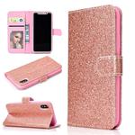 Fro iPhone X Glitter Powder Horizontal Flip Leather Case with Card Slots & Holder & Photo Frame & Wallet(Rose Gold)