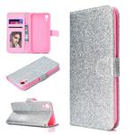 For iPhone XR Glitter Powder Horizontal Flip Leather Case with Card Slots & Holder & Photo Frame & Wallet(Silver)
