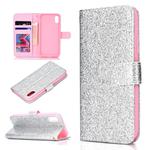 For iPhone XS Glitter Powder Horizontal Flip Leather Case with Card Slots & Holder & Photo Frame & Wallet(Silver)