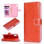 For iPhone XS Glitter Powder Horizontal Flip Leather Case with Card Slots & Holder & Photo Frame & Wallet(Red)