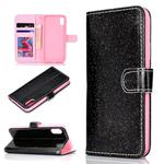 For iPhone XS Glitter Powder Horizontal Flip Leather Case with Card Slots & Holder & Photo Frame & Wallet(Black)