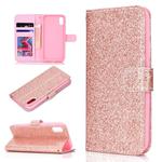 For iPhone XS Glitter Powder Horizontal Flip Leather Case with Card Slots & Holder & Photo Frame & Wallet(Rose Gold)