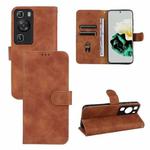 For Huawei P60 / P60 Pro Skin Feel Magnetic Flip Leather Phone Case(Brown)
