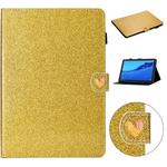 For Huawei MediaPad M5 Lite 10.1 Glitter Powder Love Buckle Horizontal Flip Leather Case with Holder & Card Slots(Gold)