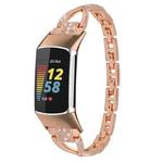 For Fitbit Charge 5 Diamond Metal Watch Band(Rose Gold)