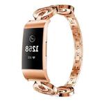 For Fitbit Charge 2 Sun Moon Star Diamond Metal Watch Band(Rose Gold)