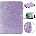 For iPad 9.7 (2018) & (2017) Love Buckle Glitter Horizontal Flip Leather Case with Holder & Card Slots(Purple)