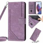 For Motorola Edge 2022 Skin Feel Stripe Pattern Leather Phone Case with Lanyard(Purple)