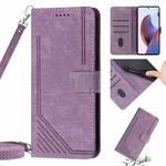 For Motorola Moto G52 Skin Feel Stripe Pattern Leather Phone Case with Lanyard(Purple)