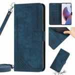 For Motorola Moto G62 5G Skin Feel Stripe Pattern Leather Phone Case with Lanyard(Blue)