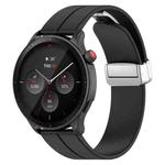 For Amazfit GTR 4 Magnetic Fold Clasp Silver Buckle Silicone Watch Band(Black)