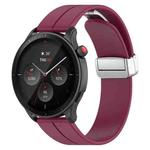 For Amazfit GTR 4 Magnetic Fold Clasp Silver Buckle Silicone Watch Band(Wine Red)