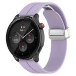 For Amazfit GTR 4 Magnetic Fold Clasp Silver Buckle Silicone Watch Band(Light Purple)
