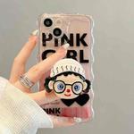 For iPhone 14 Cartoon Glasses Girl Holder Phone Case(Pink)