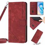 For Honor X7 4G / Play 30 Plus Skin Feel Stripe Pattern Leather Phone Case with Lanyard(Red)