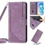 For Honor X7a 4G Global Skin Feel Stripe Pattern Leather Phone Case with Lanyard(Purple)