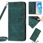 Honor X9a 5G / Magic5 Lite Skin Feel Stripe Pattern Leather Phone Case with Lanyard(Green)