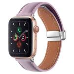 Folding Buckle Genuine Leather Watch Band For Apple Watch Ultra 49mm / Series 8&7 45mm / SE 2&6&SE&5&4 44mm / 3&2&1 42mm(Purple)