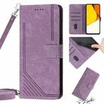 Skin Feel Stripe Pattern Leather Phone Case with Lanyard for vivo Y20 / Y20i / Y20s / Y12s Global / Y11s Global / Y20 2021 / Y20g / Y30g / Y20a Global / Y3s 2021 / iQOO U1x(Purple)