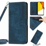 For vivo Y35 4G 2022 / Y22s / Y22 Skin Feel Stripe Pattern Leather Phone Case with Lanyard(Blue)