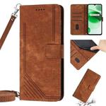 For Realme 8 / 8 Pro Skin Feel Stripe Pattern Leather Phone Case with Lanyard(Brown)