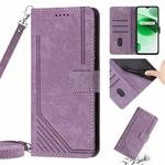 For Realme 8 / 8 Pro Skin Feel Stripe Pattern Leather Phone Case with Lanyard(Purple)