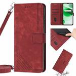 For Realme 8 5G / V13 5G Skin Feel Stripe Pattern Leather Phone Case with Lanyard(Red)