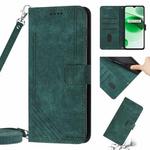 Skin Feel Stripe Pattern Leather Phone Case with Lanyard for Realme 9 Pro / 9 5G EU / V25 / OnePlus Nord CE 2 Lite 5G(Green)