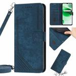 Skin Feel Stripe Pattern Leather Phone Case with Lanyard for Realme 9 Pro / 9 5G EU / V25 / OnePlus Nord CE 2 Lite 5G(Blue)