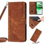 For Realme 10 Pro+ 5G Skin Feel Stripe Pattern Leather Phone Case with Lanyard(Brown)
